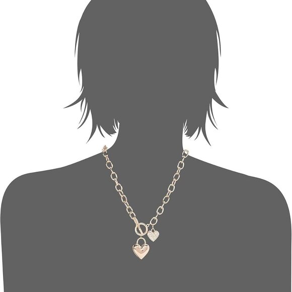 Rose Gold Heart Lock Charm Toggle Chain Necklace Womens Jewelry Elegant Gift - Picture 3 of 3